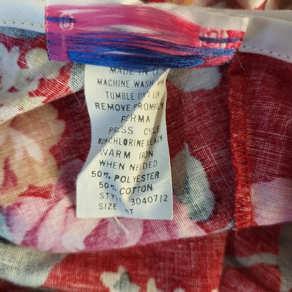Vintage Roanna Girls Sz 4 Red Floral Longsleeve Light Cotton Dress